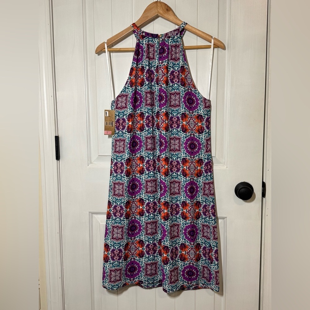 Cremieux Geometric Floral Halter Dress